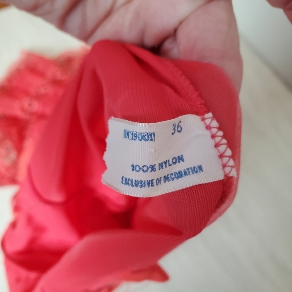 Vintage Lace Semi Sheer Night Gown‎ Dress Coral Pink Sheer Midi length Fits 6/8 - Picture 13 of 15